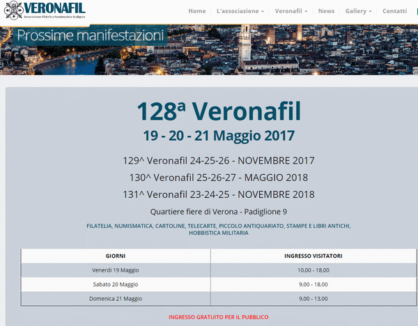 Mailing list 059 FINALMENTE!!! vi aspetto tutti alla 128^ edizione del VERONAFIL 2017