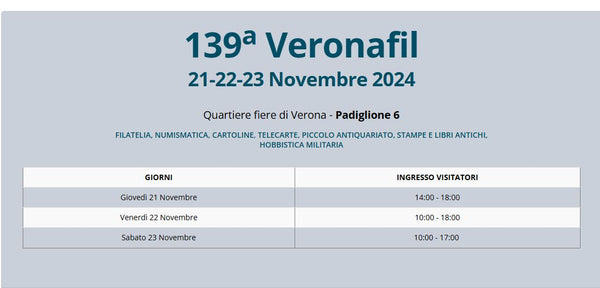 Mailing list 122 19/11 Vi aspetto tutti alla 139^ VERONAFIL 21-22-23 Novembre