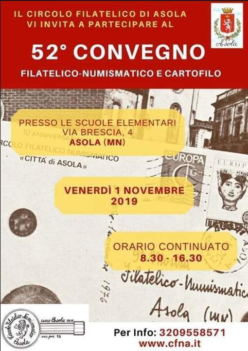 52 ° Convegno Numismatico di ASOLA (MN) 1 Novembre 2019 vi aspetto numerosi | Numismatica Leonessa