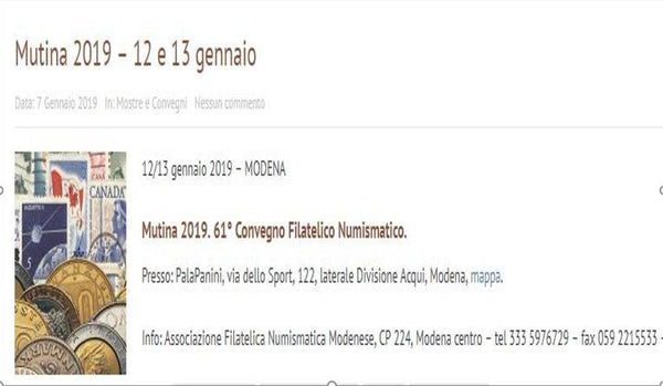 Convegno Numismatico di Modena Mutina 2019 il 12 gennaio nuova location al Palapanini | Numismatica Leonessa