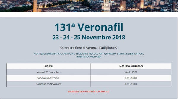 Fiera di Verona – Veronafil 2018 23-24-25 Novembre vi aspetto tutti al mio Stand 202 Fila E | Numismatica Leonessa