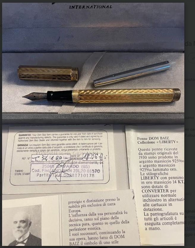 NL*PENNA DOM BAIZ Collezione Liberty con Diamante pennino Oro 14 Karati FULL SET