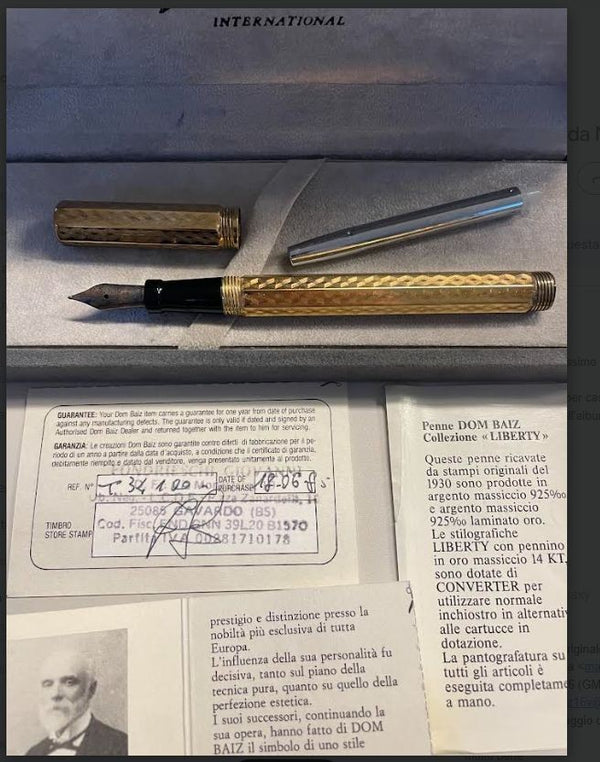 NL*PENNA DOM BAIZ Collezione Liberty con Diamante pennino Oro 14 Karati FULL SET