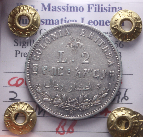 NL* UMBERTO I COLONIA ERITREA 2 LIRE Ag. 1896 ROMA RARA BB Perizia Filisina