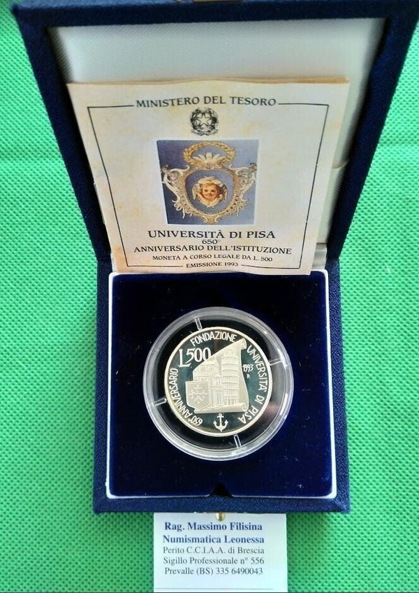 EN*ITALY 500 Lire Silver 1993 UNIVERSITY OF PISA PROOF SET Original mint