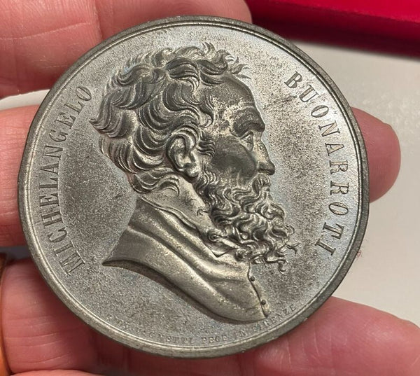NL* FIRENZE MICHELANGELO BUONARROTI MEDAGLIA in metallo bianco 1875 mm 50 gr 48.