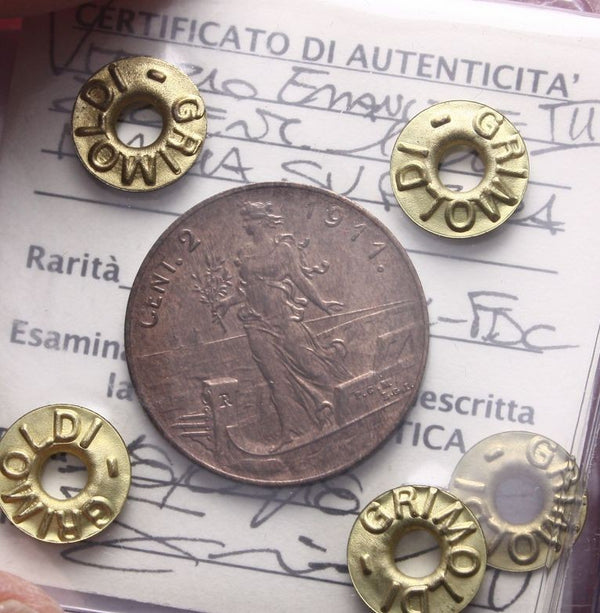 NL* VEIII ITALIA 2 CENTESIMI PRORA 1911 SPL/FDC Perizia GRIMOLDI FABIO