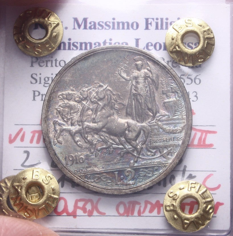 NL* VEIII Italia 2 LIRE ARGENTO 1916 QUADRIGA BRIOSA Q.FDC Perizia Filisina