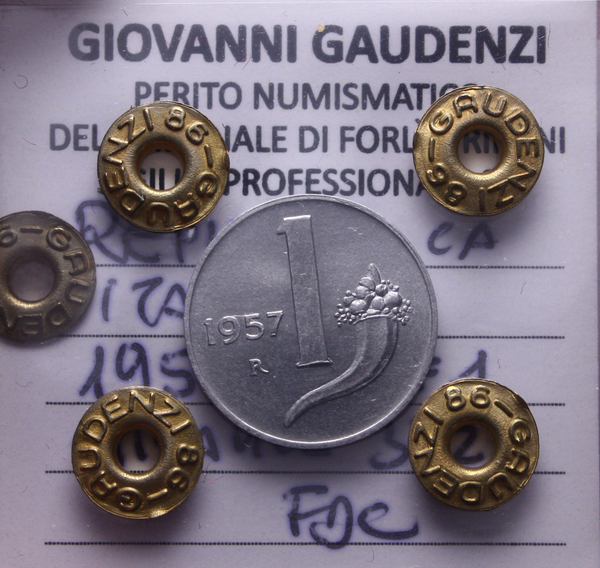 NL* Italia Repubblica 1 LIRA CORNUCOPIA 1957 FDC Perizia Gaudenzi Giovanni