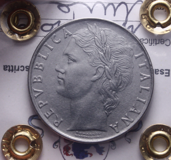 NL* Italia Repubblica 100 Lire MINERVA 1955 QSPL/SPL Perizia Filisina Massimo