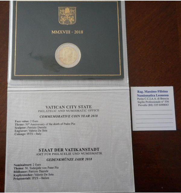 NL* CITTA' DEL VATICANO FRANCESCO 2 Euro 2018 30° ANNIVERSARIO PADRE PIO FDC