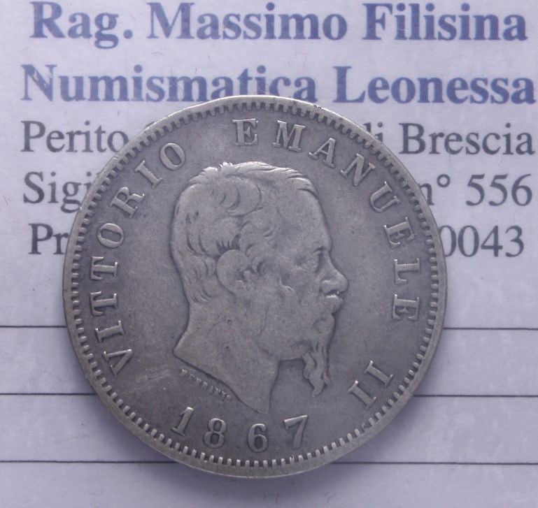 NL* ITALIA Savoia VEII 1 LIRA ARGENTO 1867 MILANO Stemma prezzo top