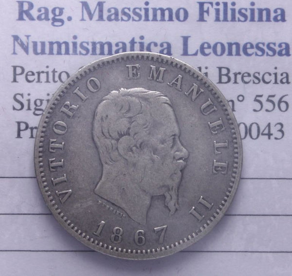 NL* ITALIA Savoia VEII 1 LIRA ARGENTO 1867 MILANO Stemma prezzo top