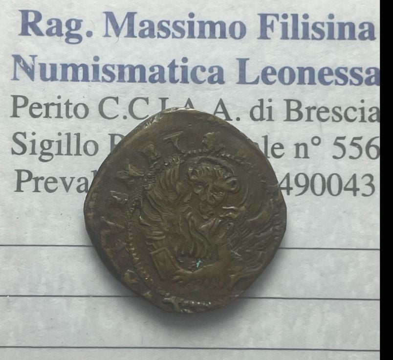 NL*VENEZIA Doge MARINIO GRIMANI 1595-1605 SESINO con croce Leone in soldo gr 1,8