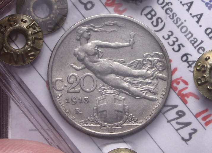 NL* VEIII ITALIA 20 CENTESIMI 1913 DONNA LIBRATA SPL+ Perizia Filisina Massimo