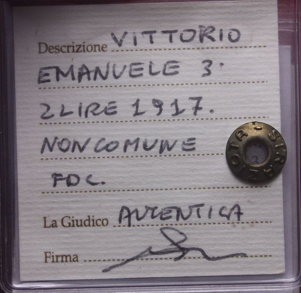 NL* VEIII Italia 2 LIRE ARGENTO 1917 QUADRIGA BRIOSA RARA FDC Perizia Straziota
