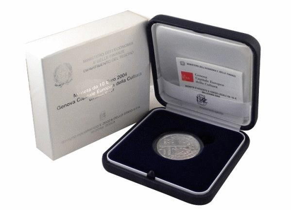 NL* ITALIA Repubblica 10 EURO Argento 2004 GENOVA CAPITALE DELLA CULTURA PROOF