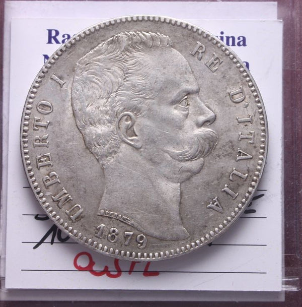 NL* UMBERTO I SCUDO 5 Lire ARGENTO 1879 Q.SPL Perizia Filisina Massimo