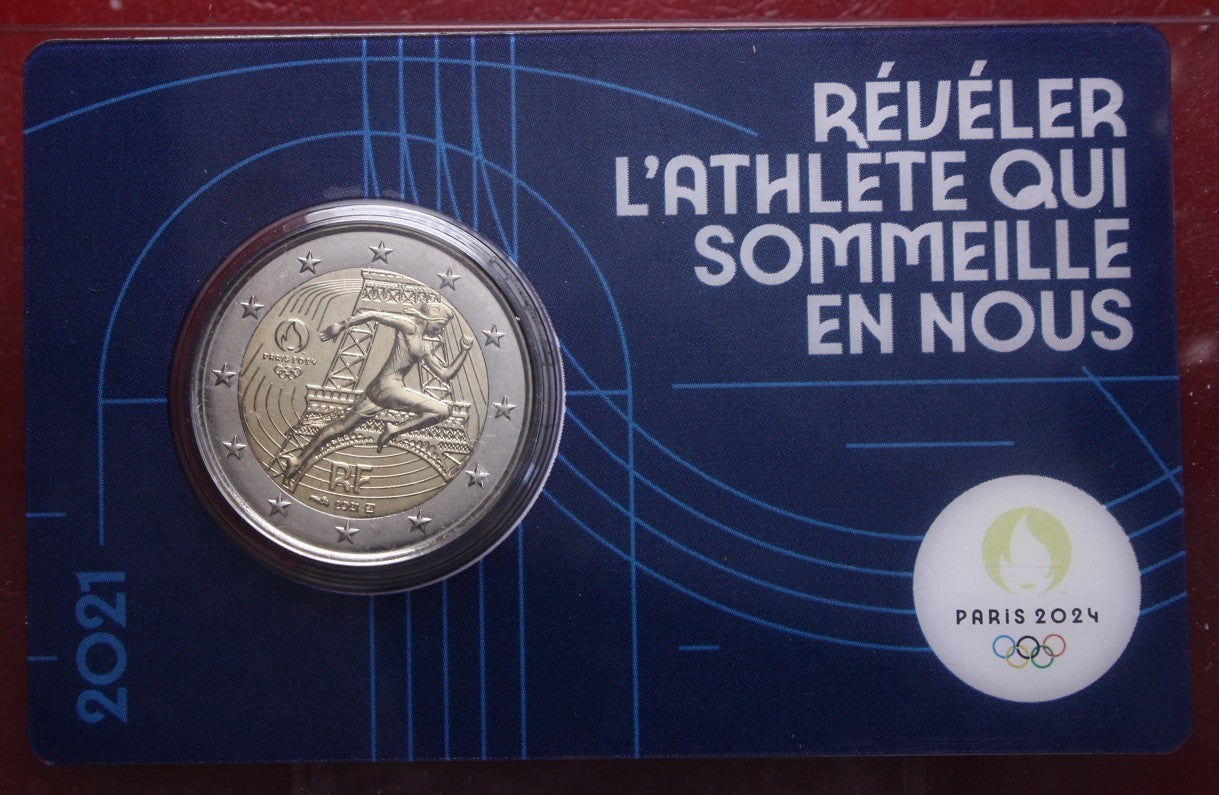 NL* FRANCIA 2 EURO 2021 OLIMPIADI PARIGI 2024 Atletica FDC coin card