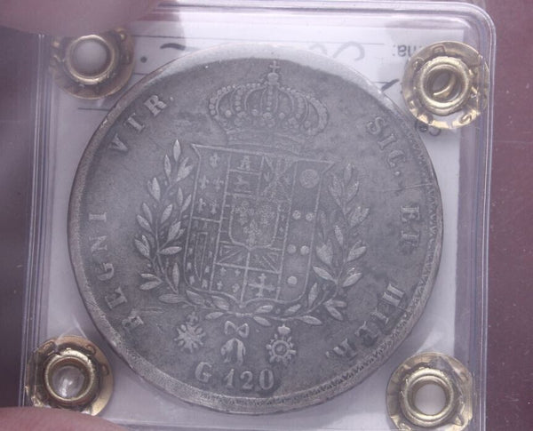 EN* TWO SICILIES FRANCIS I 120 GRANA Silver 1825 VF/EF Filisina Certificate M