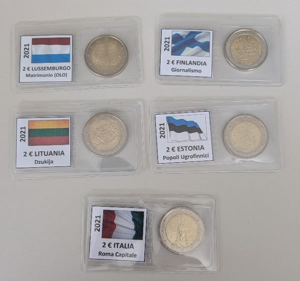 NL* EUROPA Lotto 5 MONETE da 2 EURO 2021 LUX FIN LTU EST ITA fdc come da foto