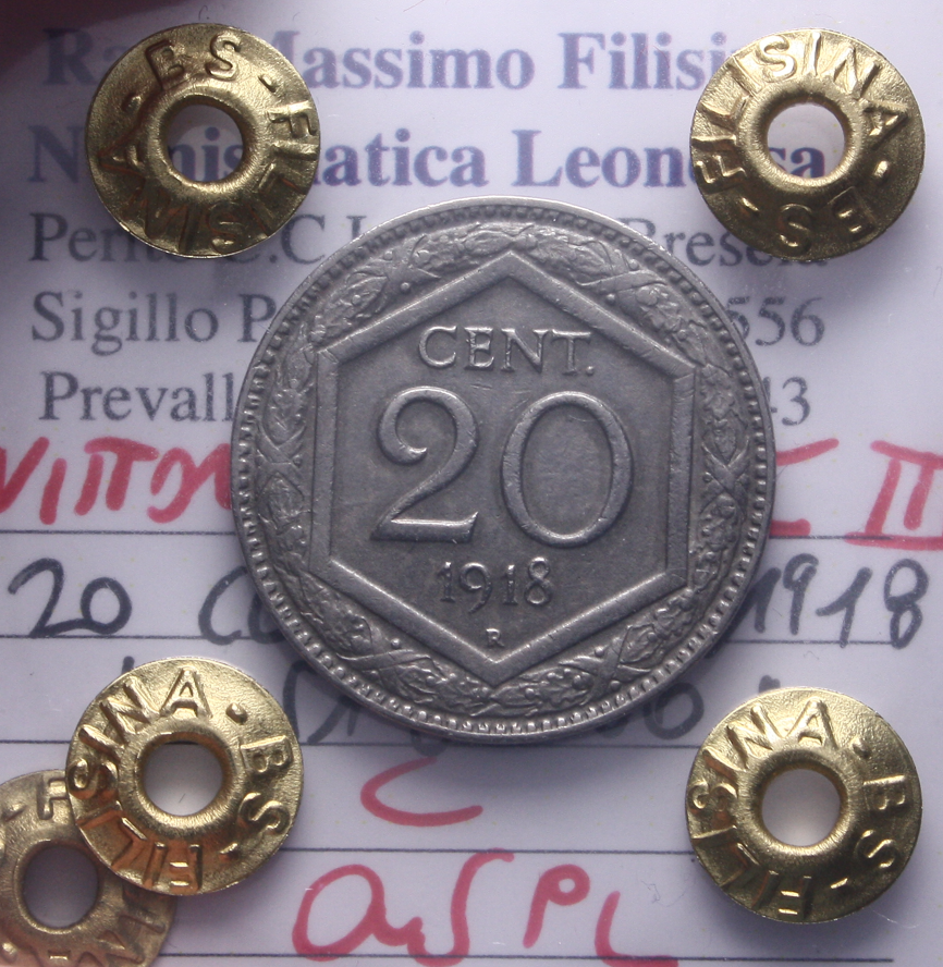 NL* VEIII Italia 20 CENTESIMI ESAGONO 1918 QSPL Perizia Filisina Massimo