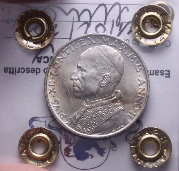 NL* CITTA' del VATICANO PAPA PIO XII 5 Lire Argento 1940 FDC II Perizia Filisina
