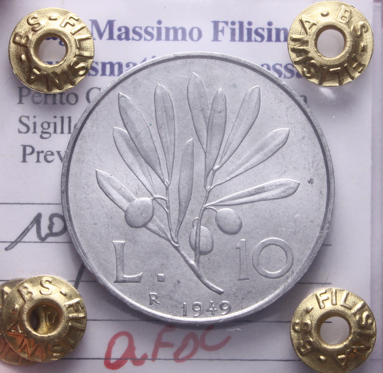 NL* Italia Repubblica 10 LIRE PEGASO 1949 QFDC Perizia Filisina Massimo * 2