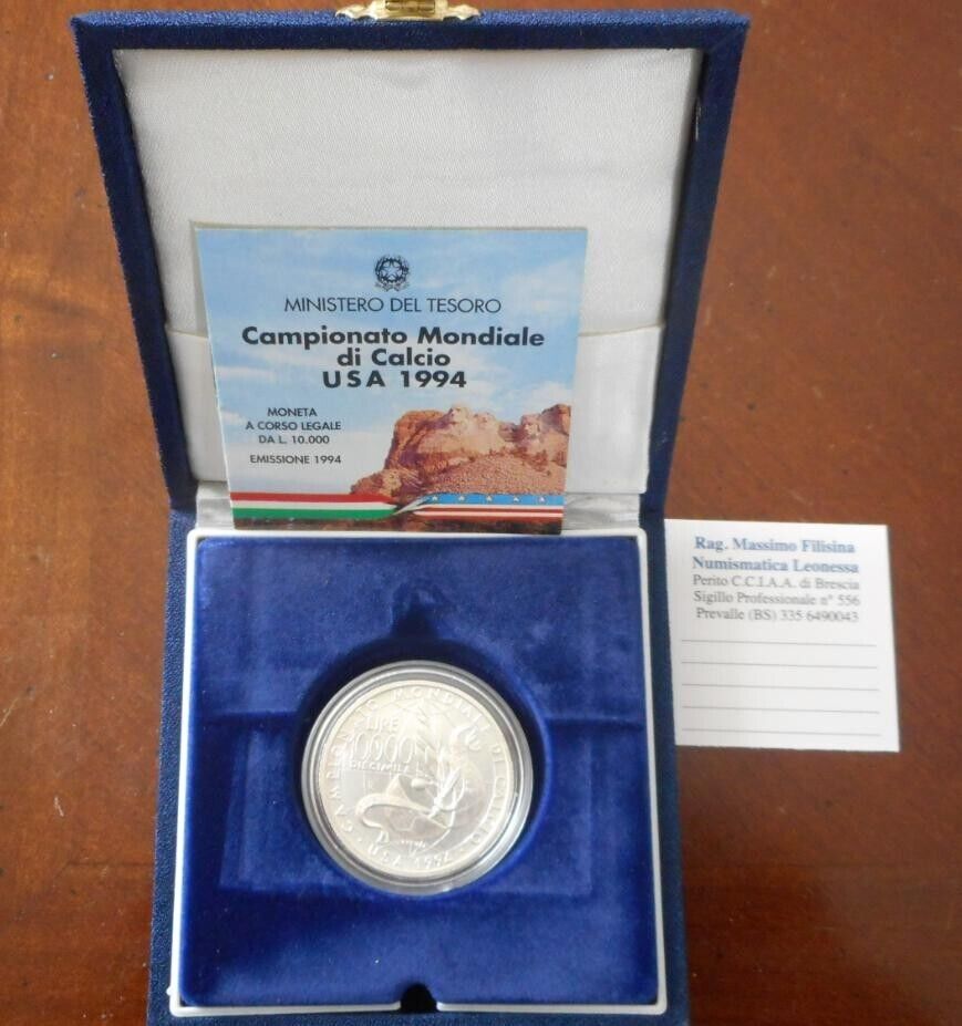 NL* ITALY 10000 Lire Silver 1994 FOOTBALL WORLD CUP USA BU set MINT