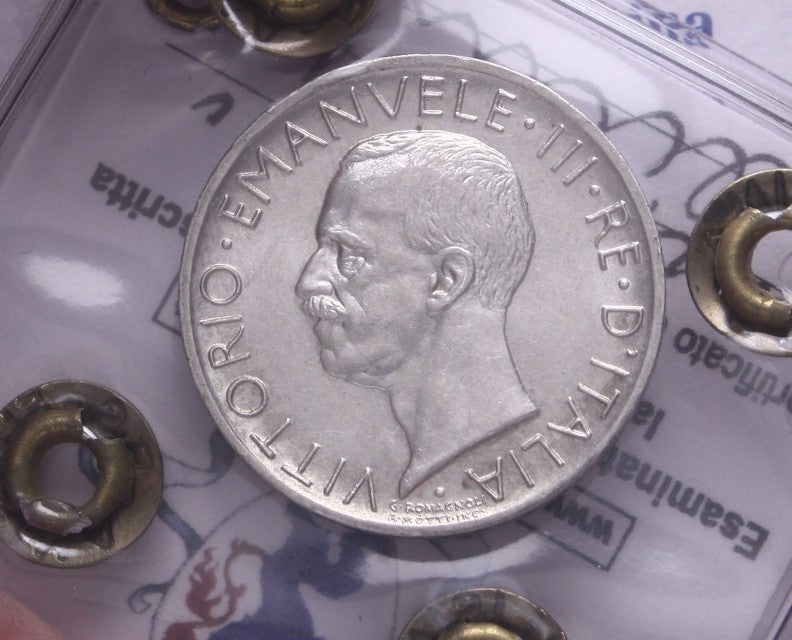 NL* VEIII 5 LIRE ARGENTO AQUILOTTO 1929 ** 2 rosette QFDC/FDC Perizia Filisina