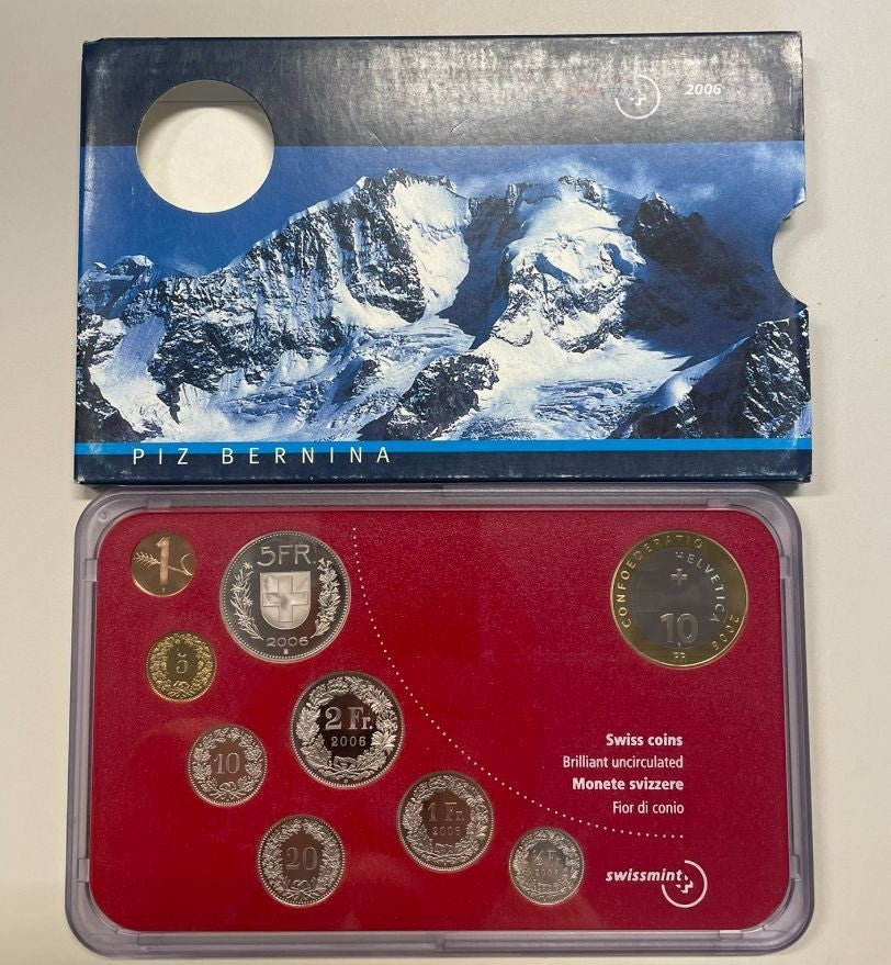 NL* SVIZZERA SUISSE Divisionale 8 valori + 10 Franchi 2006 PIZ BERNINA PROOF Set