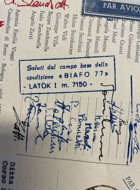 POSTCARD "BIAFO 77" OPERATION HIMALAYAN EXPEDITION WITH PARTICIPANTS' SIGNATURES