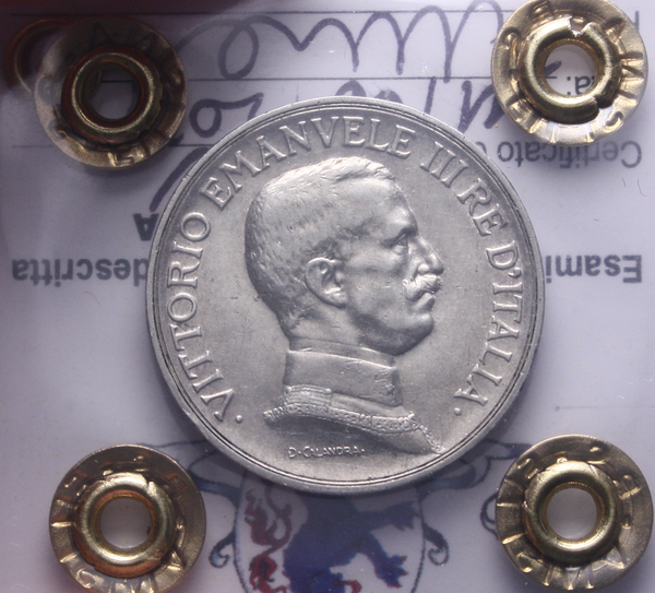 NL* VEIII Italia 1 LIRA ARGENTO 1915 QUADRIGA BRIOSA BB/SPL Perizia Filisina * 2