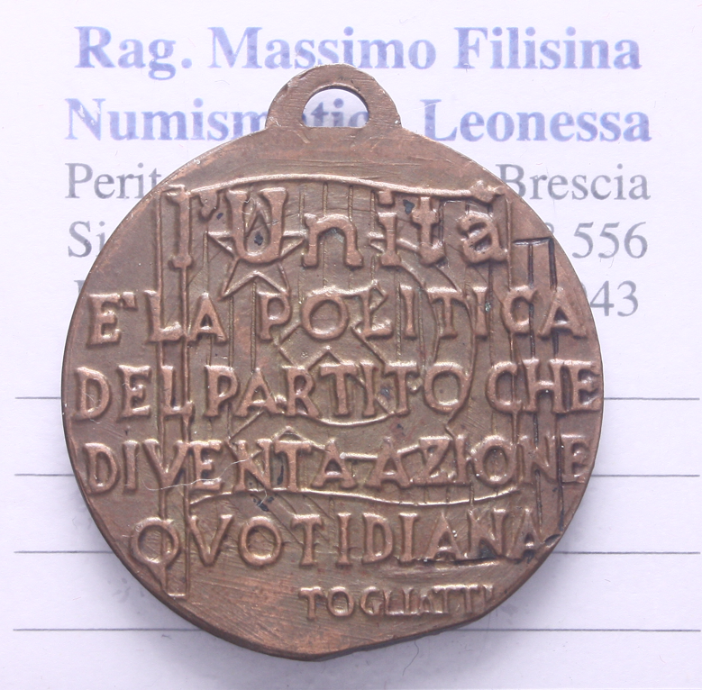 NL* ITALIA Medaglia Bronzo L'UNITA' 1924-1964 40° ANNIVERSARIO Clementi