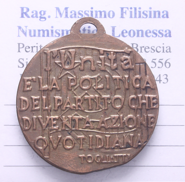 NL* ITALIA Medaglia Bronzo L'UNITA' 1924-1964 40° ANNIVERSARIO Clementi