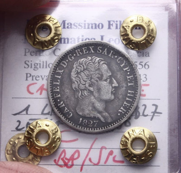 NL*CARLO FELICE 1 LIRA ARGENTO 1827 TORINO BB/SPL Perizia Filisina Massimo