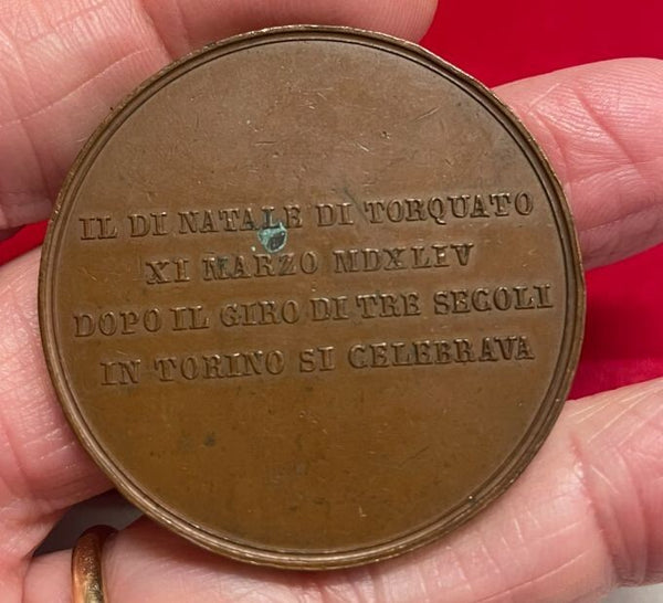 NL* TORQUATO TASSO MEDAGLIA IN BRONZO 1844 300 anni dalla Nascita gr 42.47 mm42