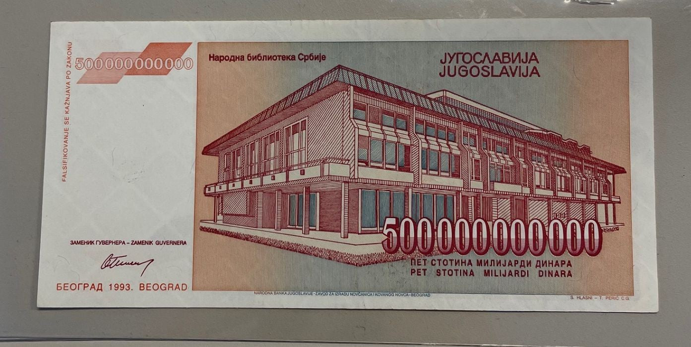 NL* JUGOSLAVIA Banconota 500 MILIARDI DI DINARA Seriale AA Belgrado 1993 superba