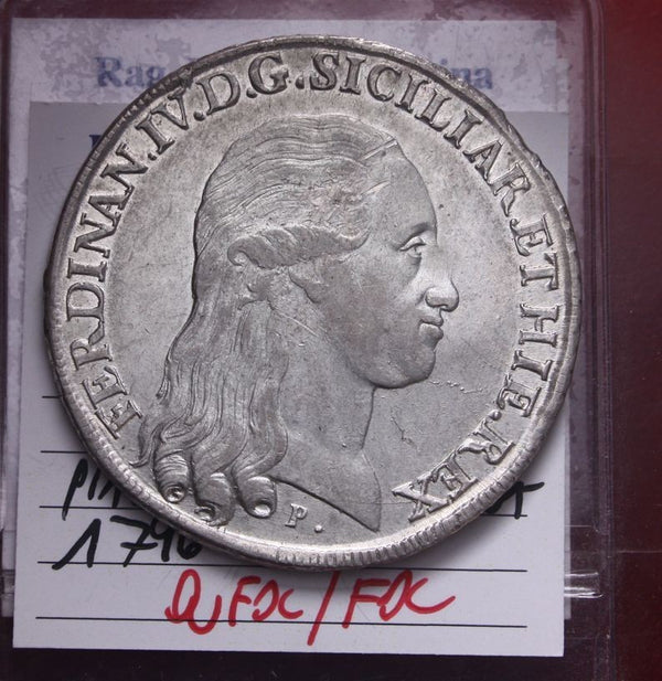NL* NAPOLI FERDINANDO IV Piastra 120 GRANA ARGENTO 1795 QFDCFDC Perizia Filisina