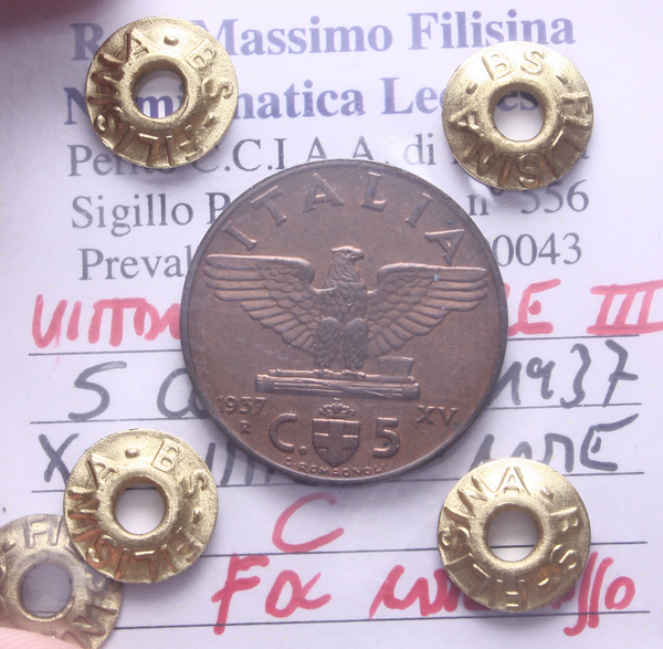 NL*VEIII 5 CENTESIMI IMPERO 1937 XV FDC RAME ROSSO Perizia Filisina Massimo