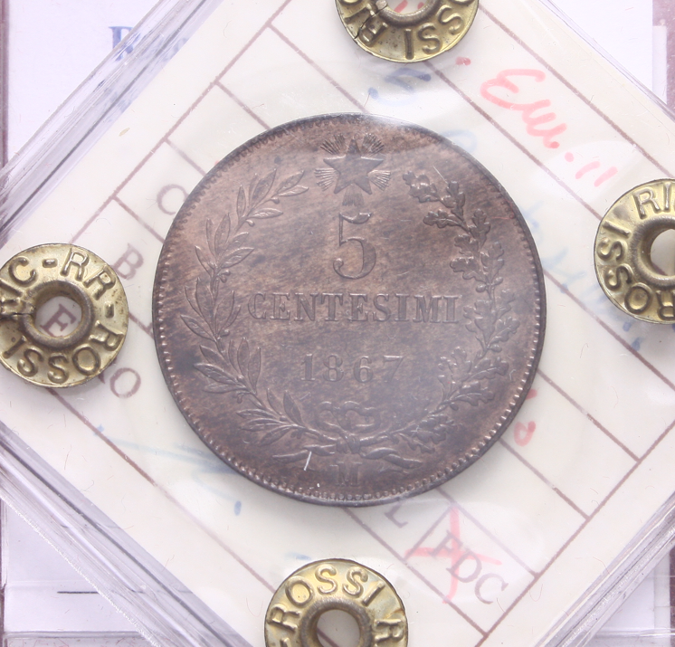 NL* VEII 5 CENTESIMI RAME 1867 MILANO FDC segni di c. Perizia Rossi Riccardo