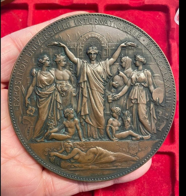 NL* FRANCIA MEDAGLIA BRONZO 1878 ESPOSIZIONE INTERNAZIONALE Champ de Mars mm 85