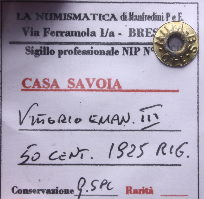 NL* VEIII Italia 50 CENTESIMI LEONI 1925 CONTORNO RIGATO qSPL Perizia Manfredini