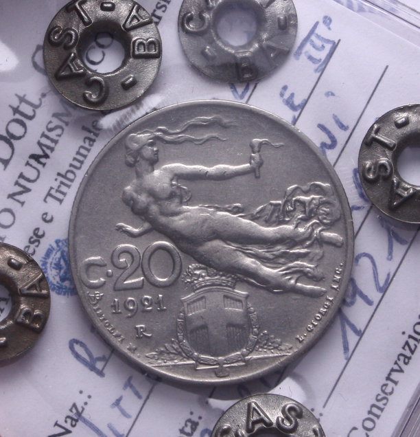 NL* VEIII Italia 20 CENTESIMI 1921 DONNA LIBRATA SPL+ Perizia Castagna Cesare
