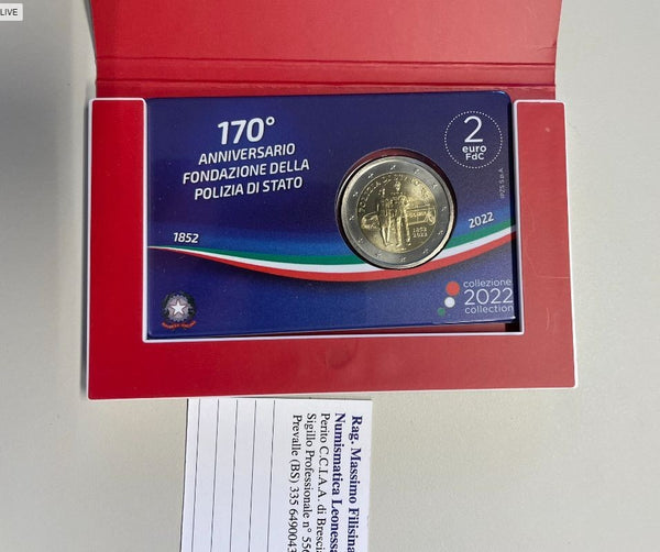 NL* ITALIA Repubblica 2 EURO 2022 170° Fondazione POLIZIA DI STATO FDC