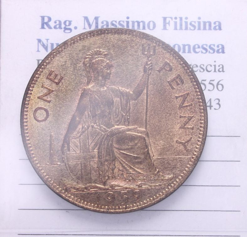 NL* INGHILTERRA RE GIORGIO V 1 PENNY rame 1959 non circolato con rame rosso