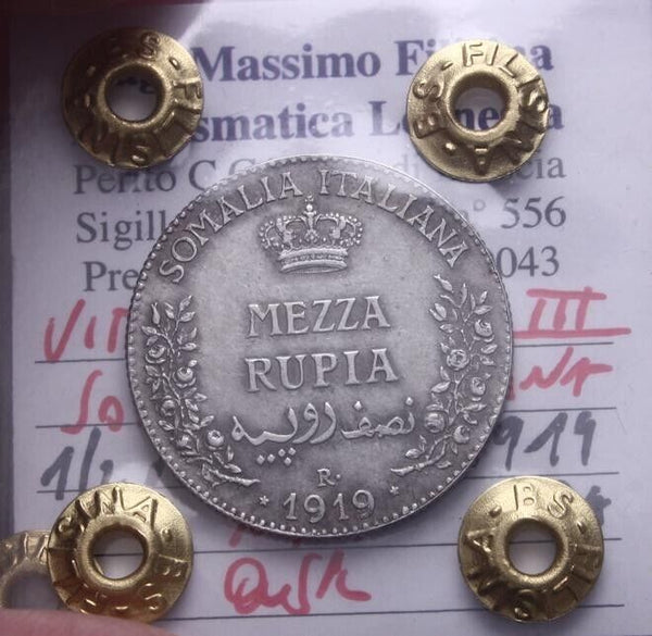 NL* VEIII SOMALIA HALF RUPEE SILVER 1919 RARE QSPL Filisina Massimo Certified