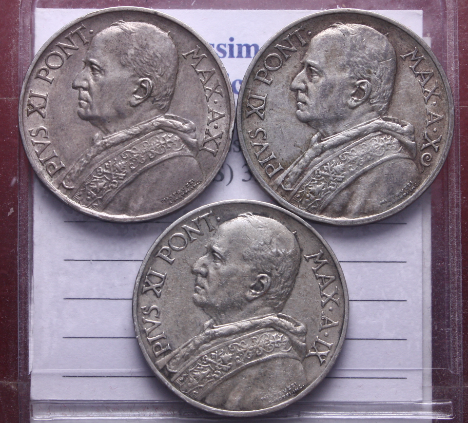 NL* CITTA' del VATICANO PIO XI Lotto 3 Monete 5 LIRE 1932 1931 1930 come da foto