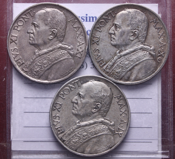 NL* CITTA' del VATICANO PIO XI Lotto 3 Monete 5 LIRE 1932 1931 1930 come da foto