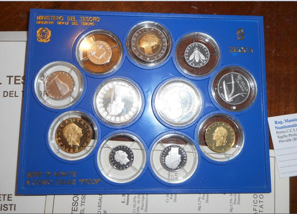 NL* ITALIA Divisionale 1990 TIZIANO 11 V con 500 LIRE ARGENTO PROOF Set